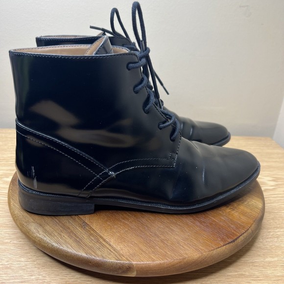 Zara Shoes - Zara Basic Boots Womens’s 39 US 8 Black Faux Patent Leather Lace Up Chukka
